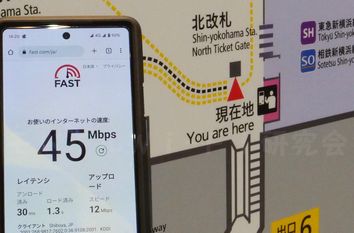 UQモバイル速度計測結果新横浜駅相鉄線東横線北改札付近45Mbps